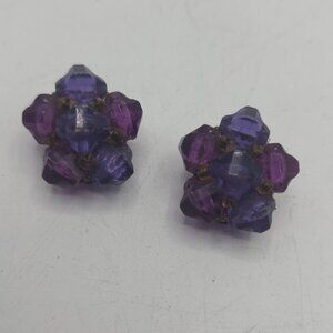 Vintage Amethyst Beaded Clip-On Earrings Made in Germany